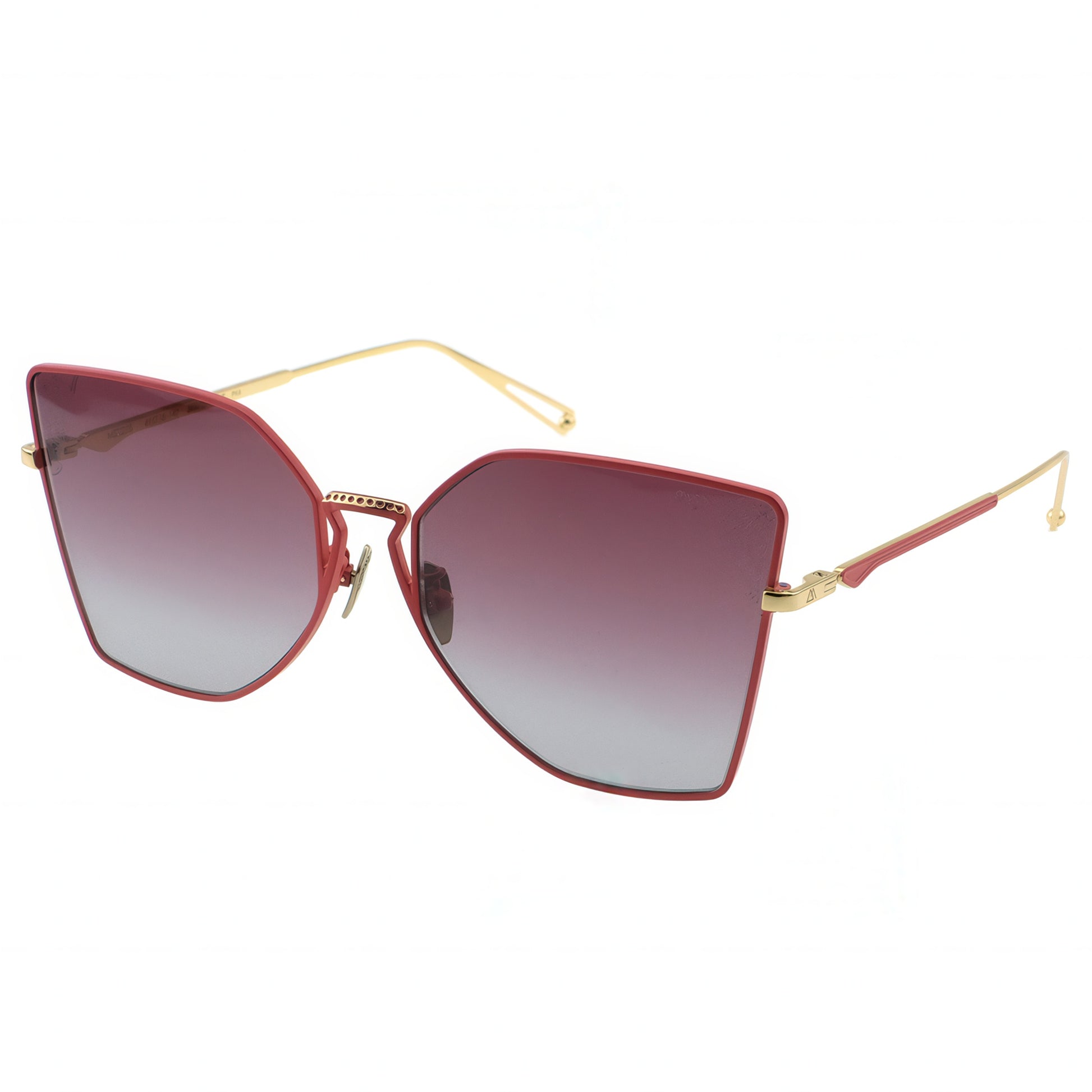 Red sunglasses with gold frames on a white background