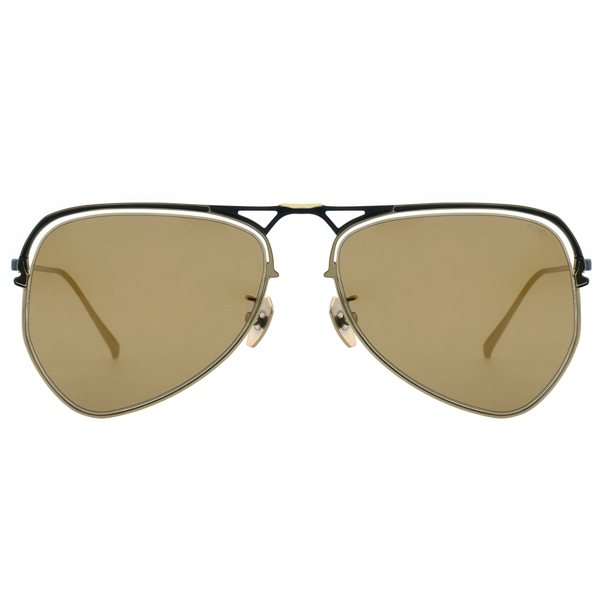 Aviator sunglasses with gold lenses on a white background
