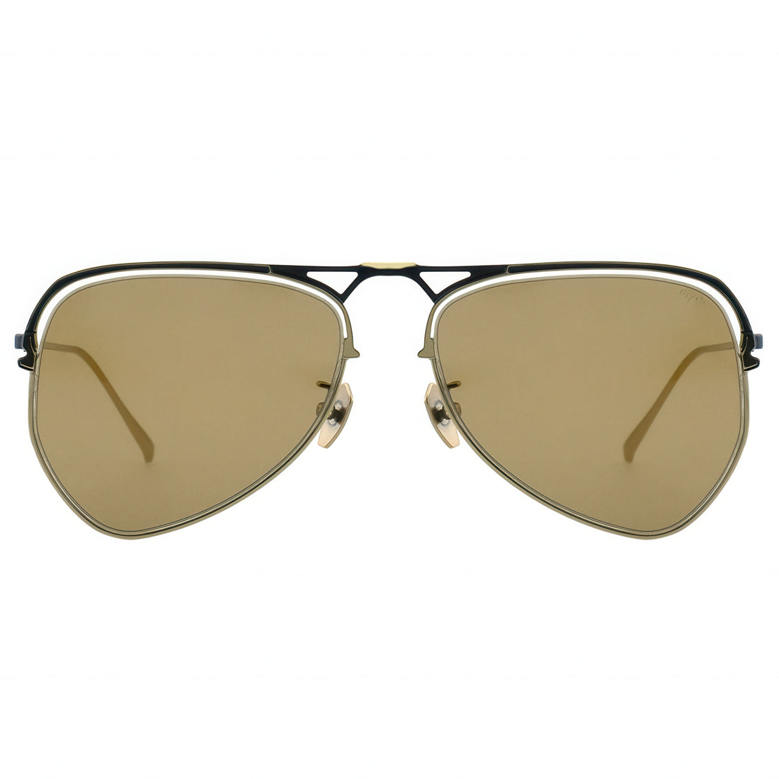 Aviator sunglasses with gold lenses on a white background