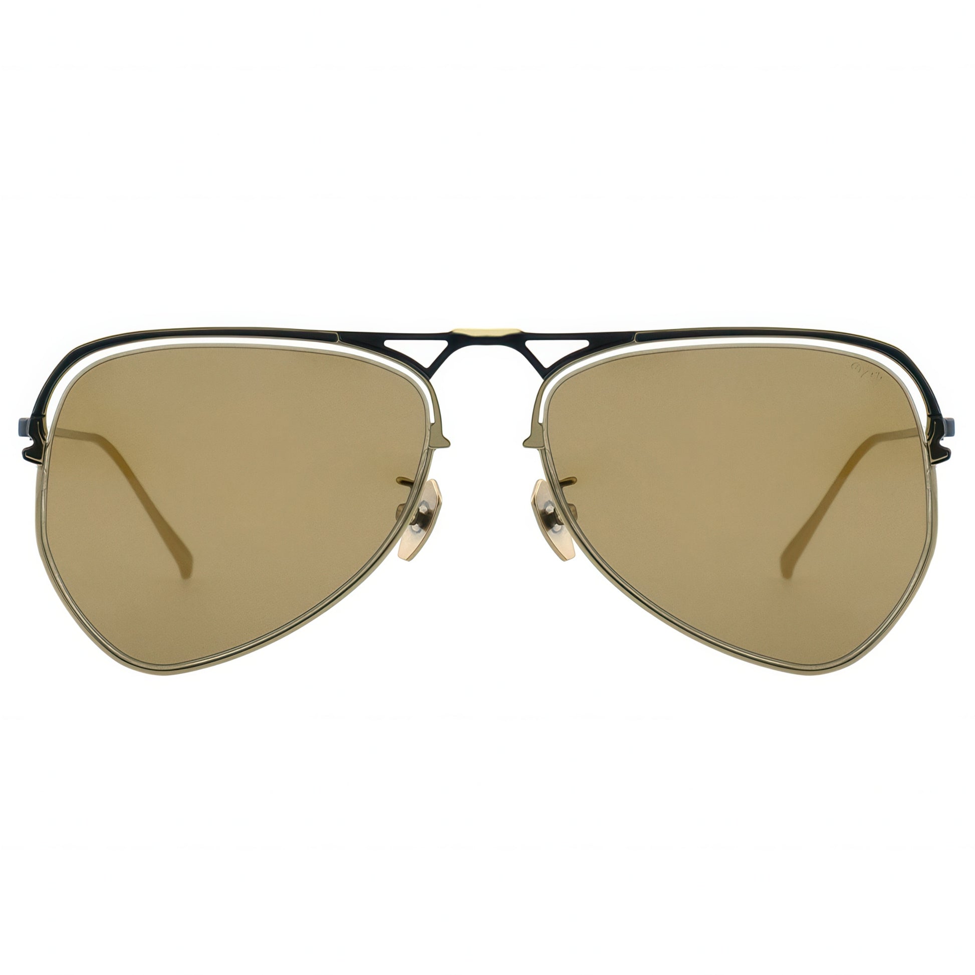 Aviator sunglasses with gold lenses on a white background