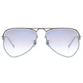 Aviator sunglasses with gradient purple lenses on a white background