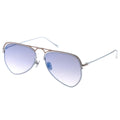 Aviator sunglasses with purple gradient lenses on a white background