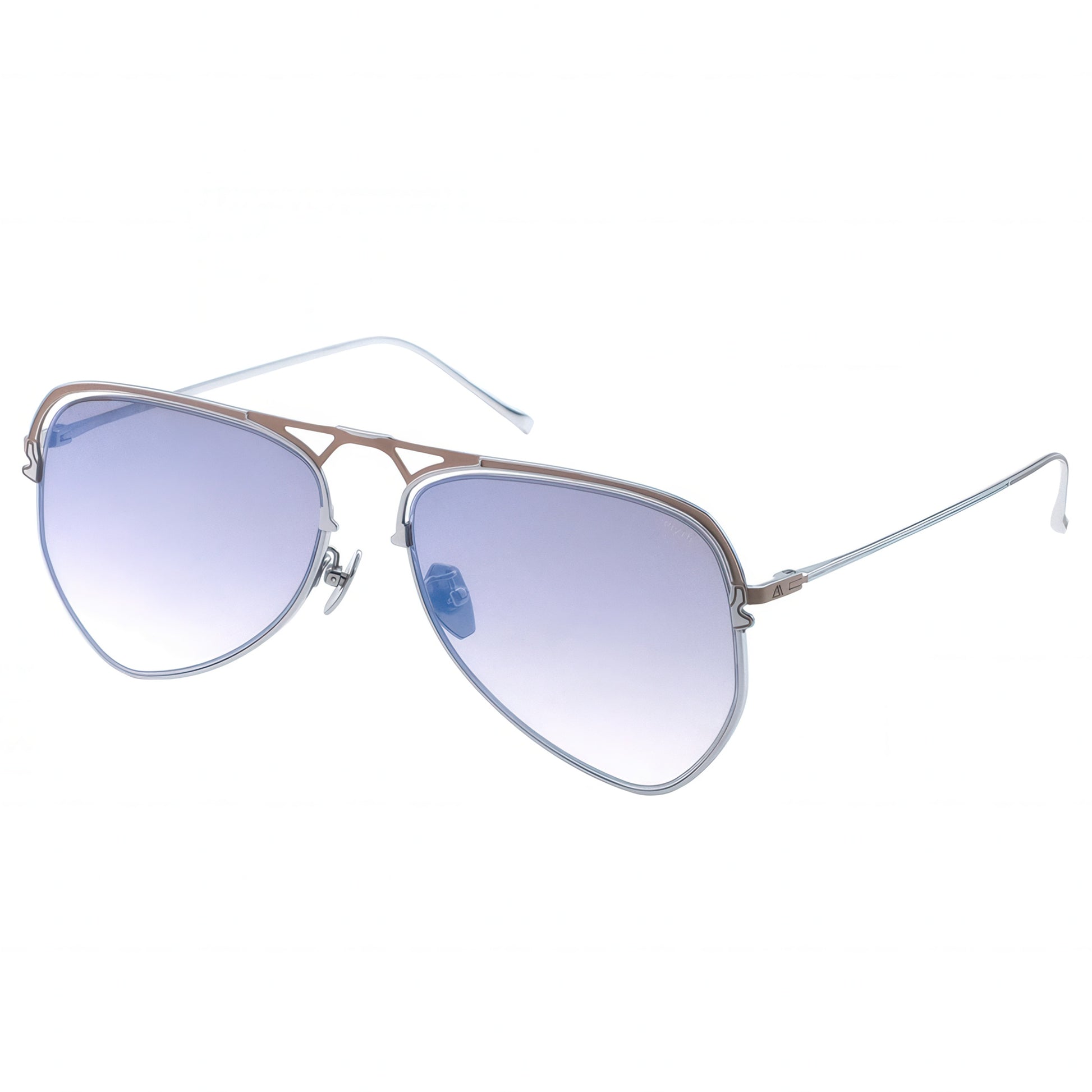 Aviator sunglasses with purple gradient lenses on a white background