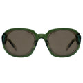 Green sunglasses with dark lenses on a white background