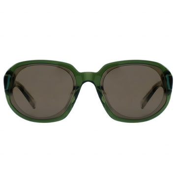Green sunglasses with dark lenses on a white background