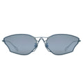 Sunglasses with blue-tinted lenses on a white background