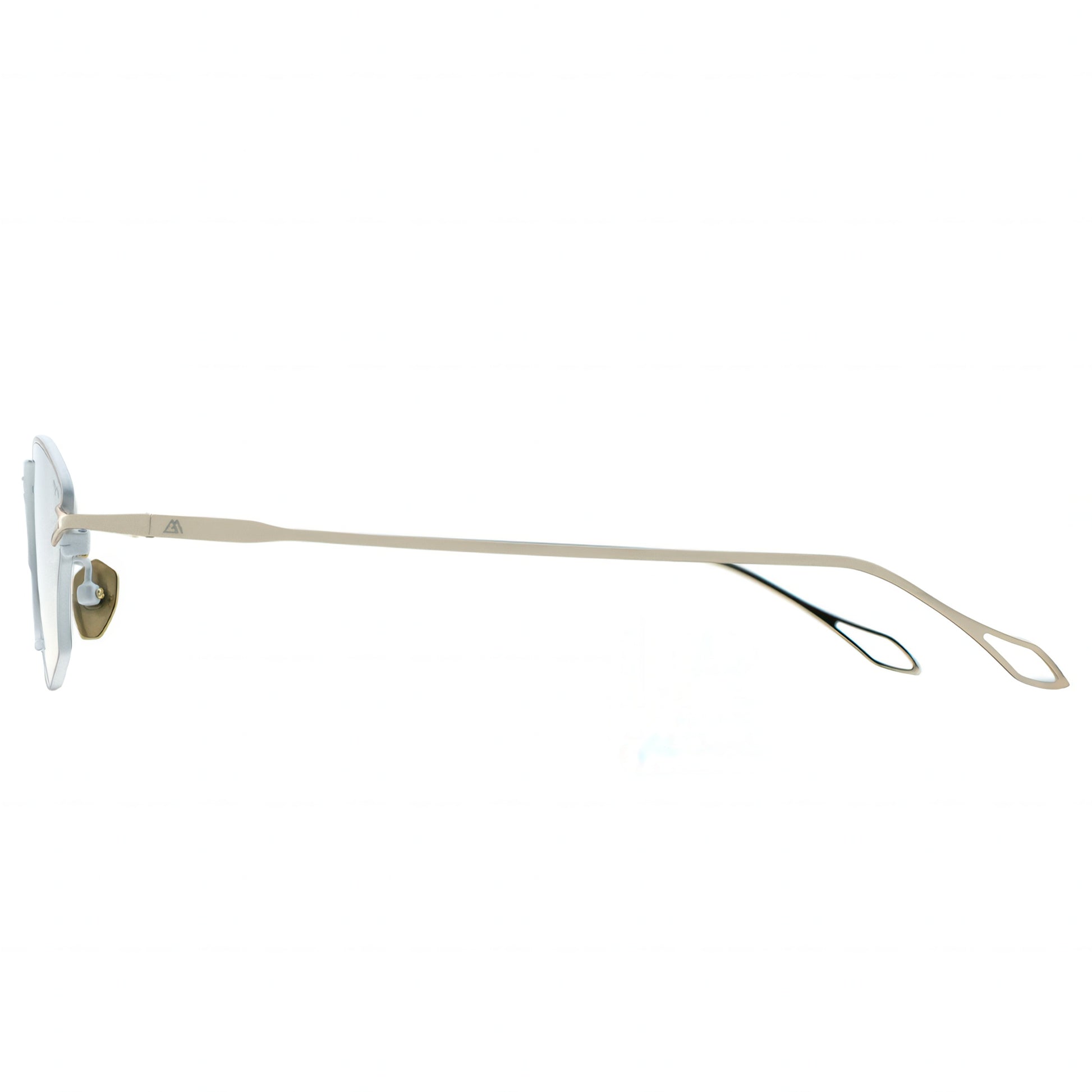 Beige eyeglasses with a white frame on a white background