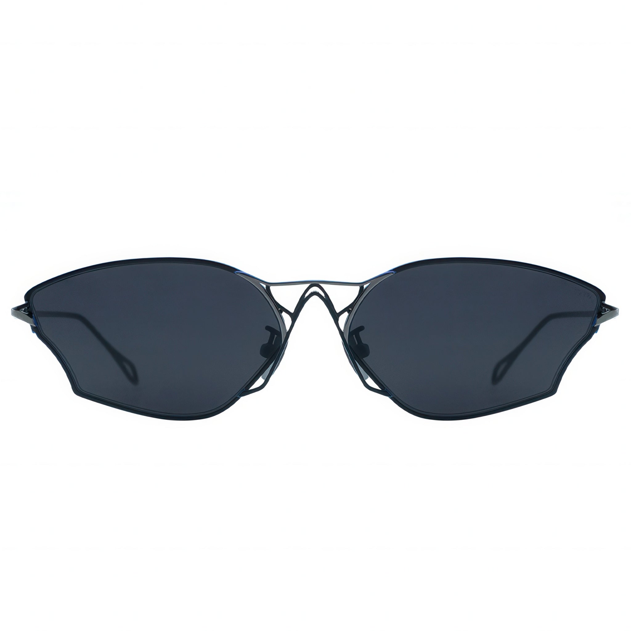 Sunglasses with dark lenses on a white background