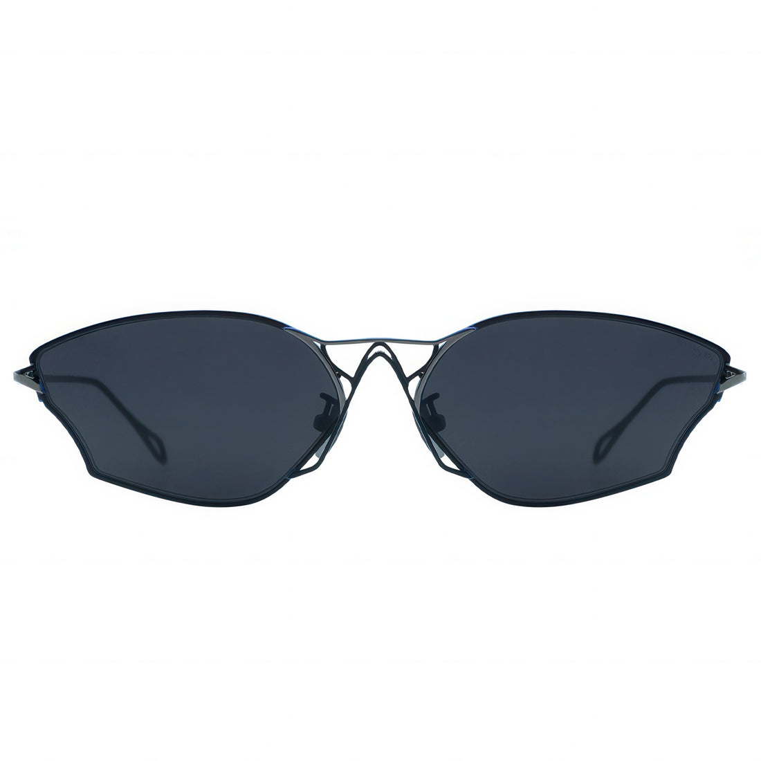 Sunglasses with dark lenses on a white background