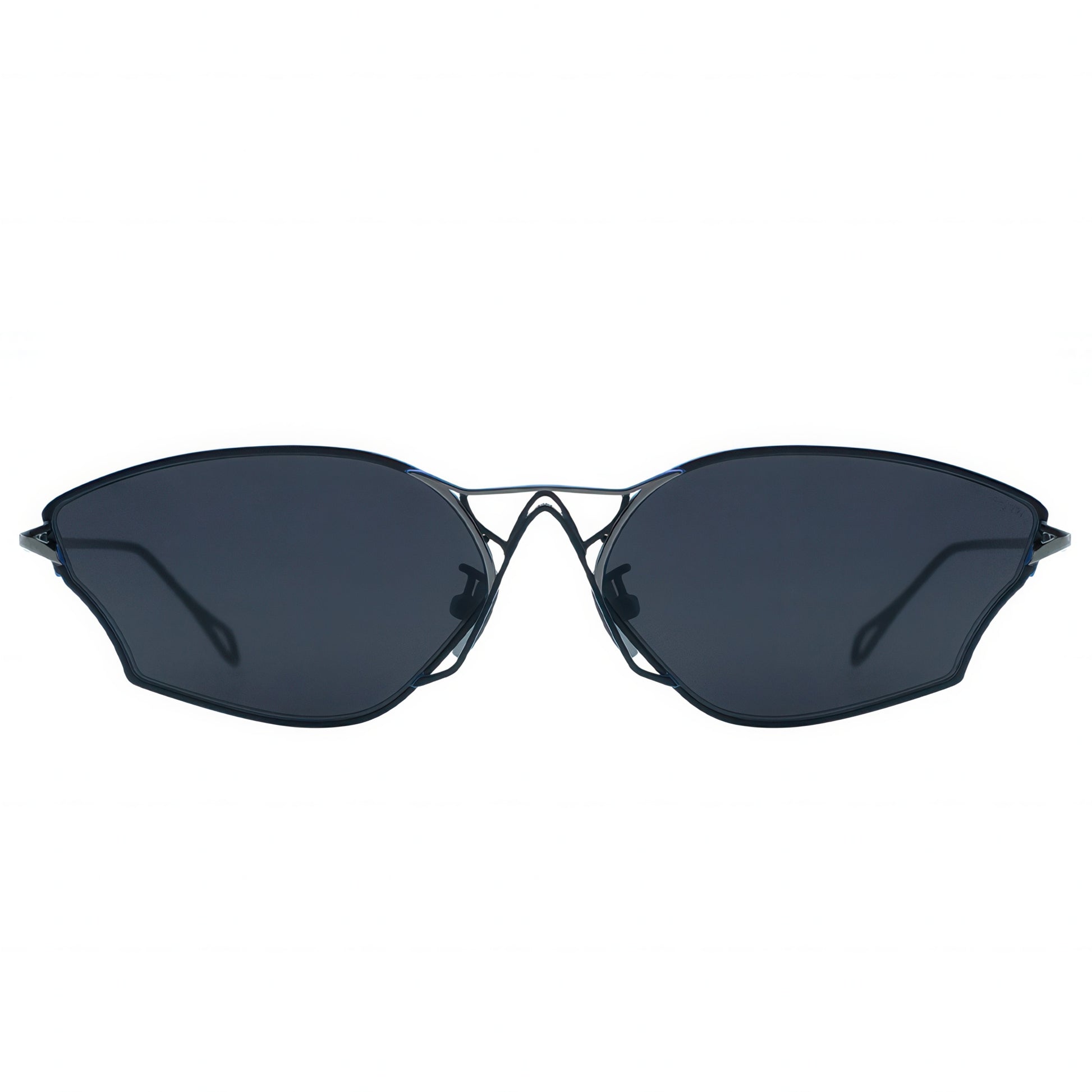 Sunglasses with dark lenses on a white background