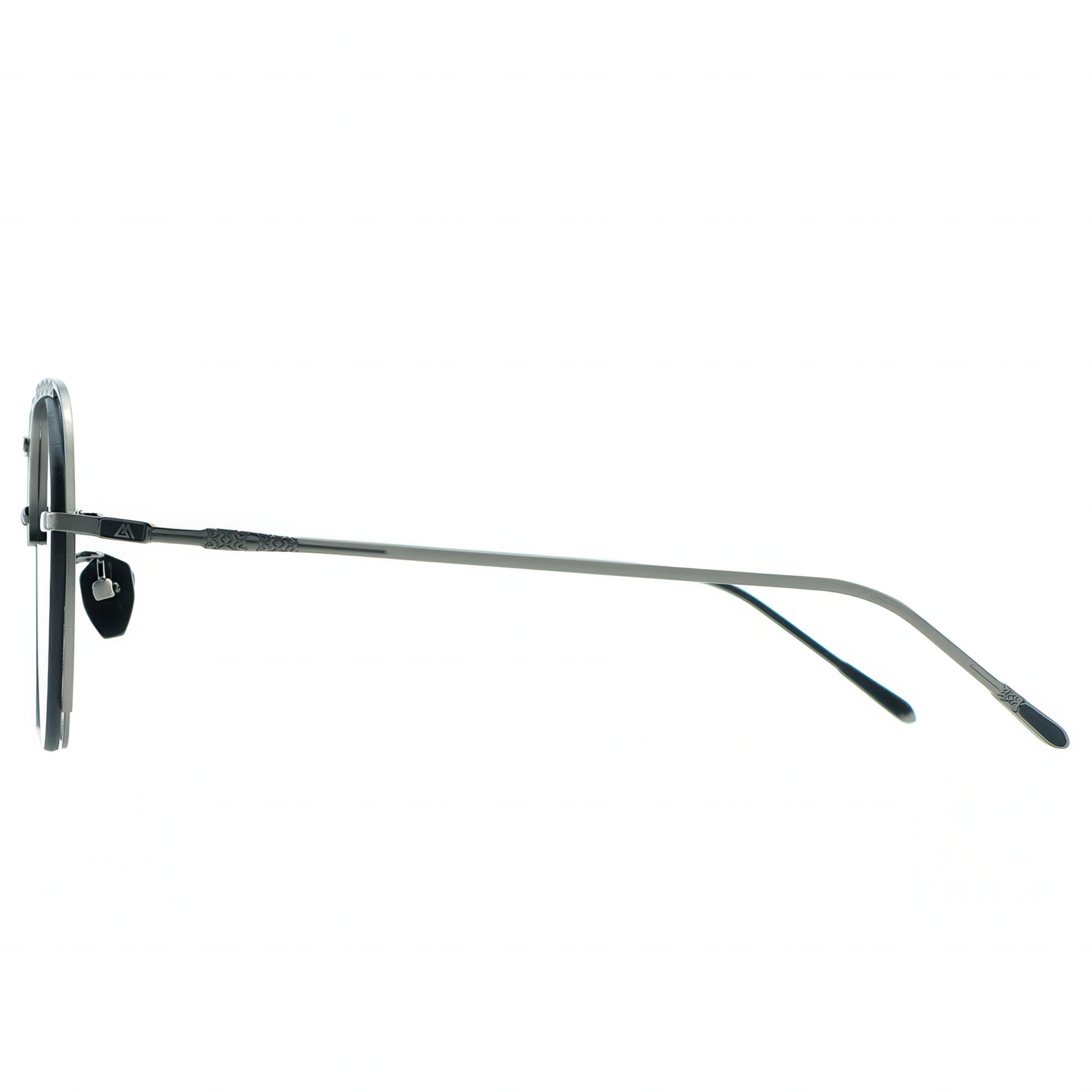 Sunglasses with a thin metal frame on a white background