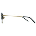 Sunglasses with gold frame and black arms on a white background