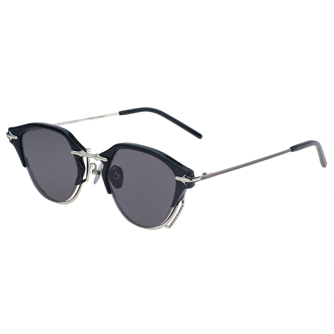 Browline sunglasses with black frames and dark lenses 