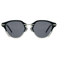 Browline sunglasses with black frames and dark lenses 
