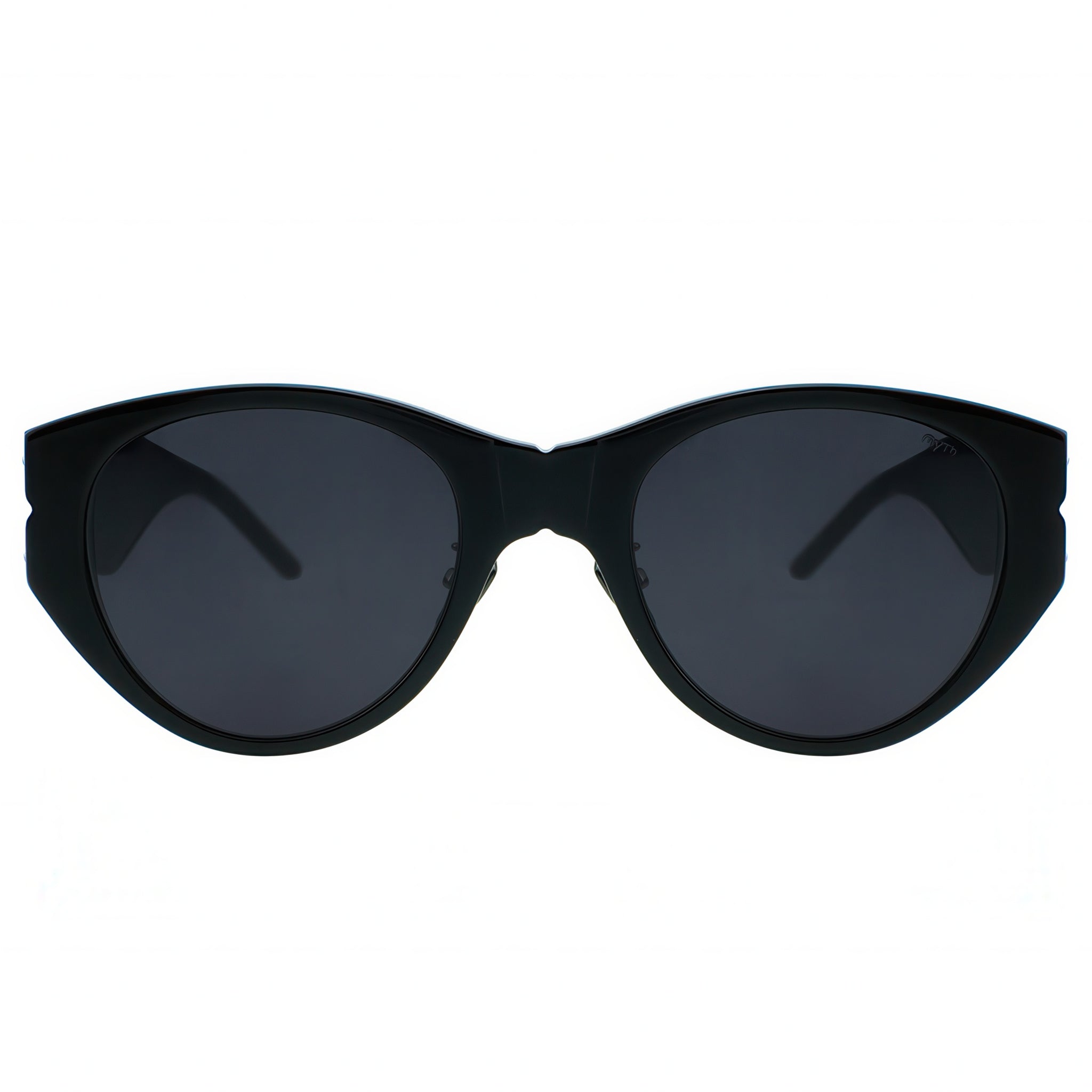 Black sunglasses with dark lenses on a white background