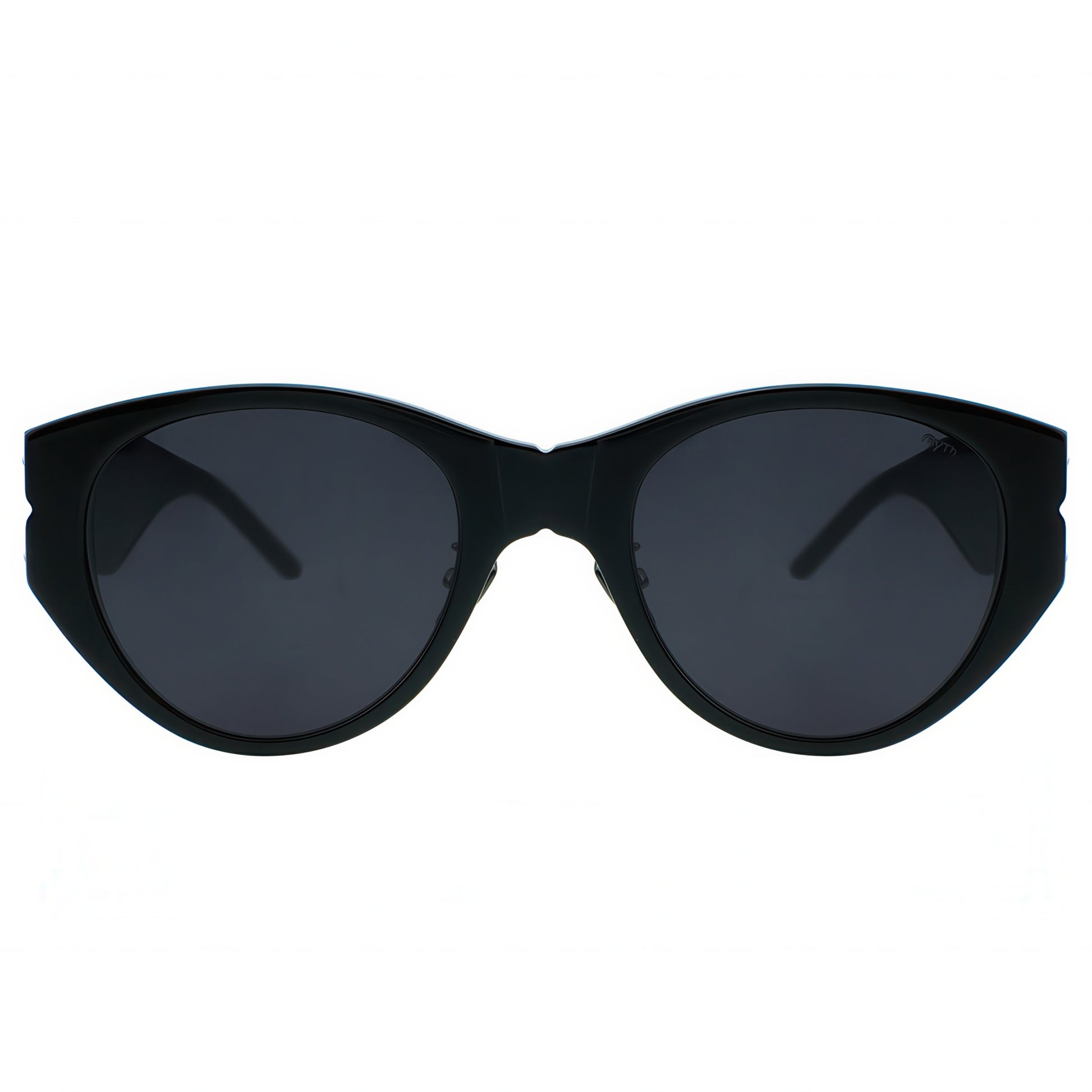 Black sunglasses with dark lenses on a white background