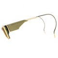 Sunglasses with a green frame and gold cable on a white background