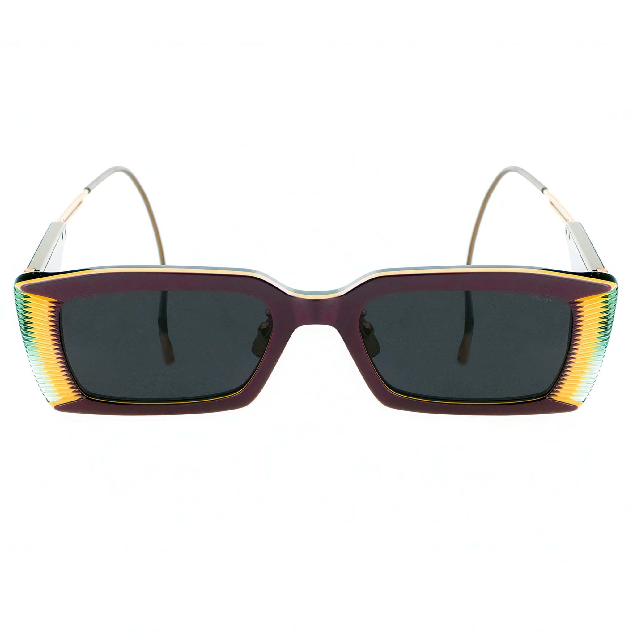 Sunglasses with a colorful frame on a white background