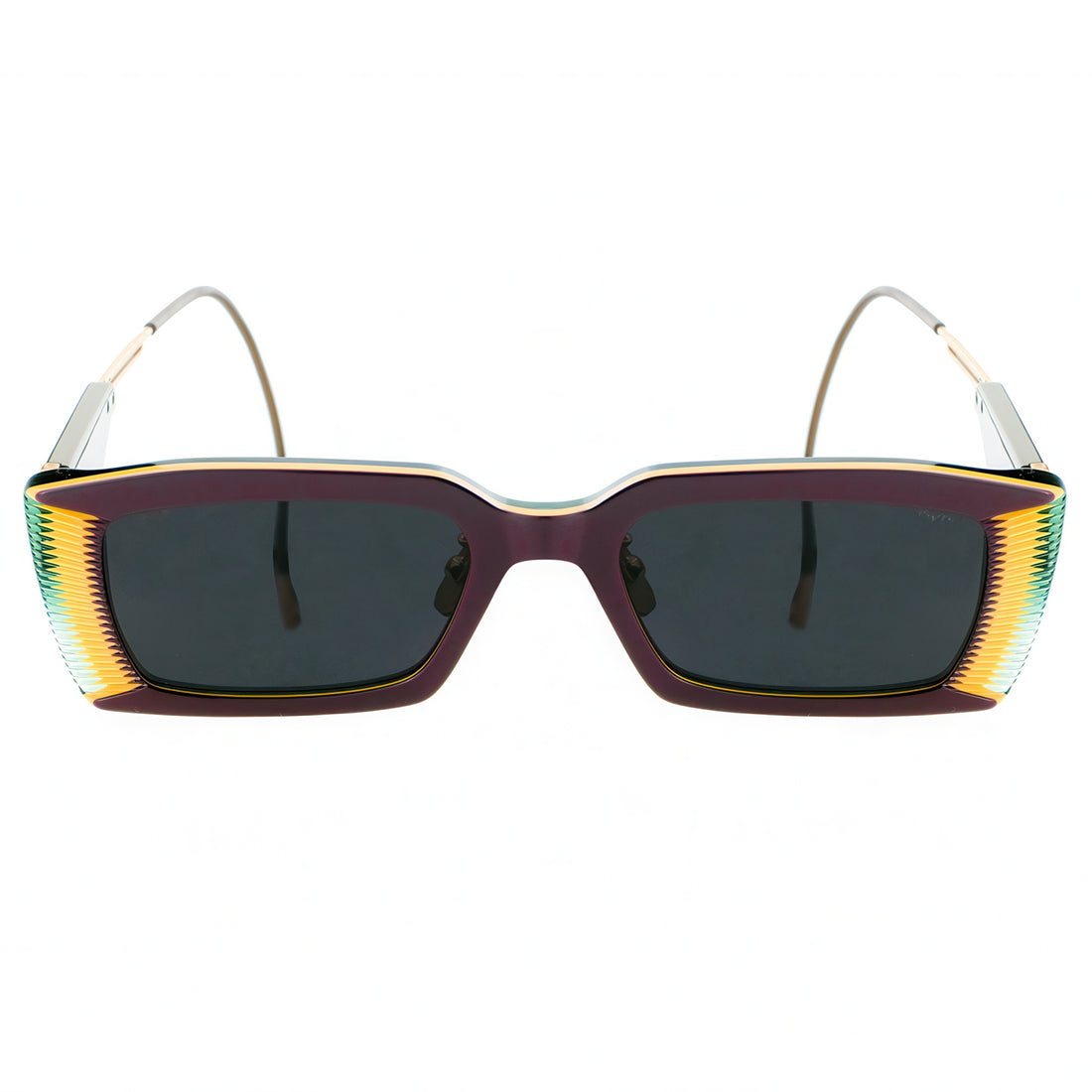 Sunglasses with a colorful frame on a white background