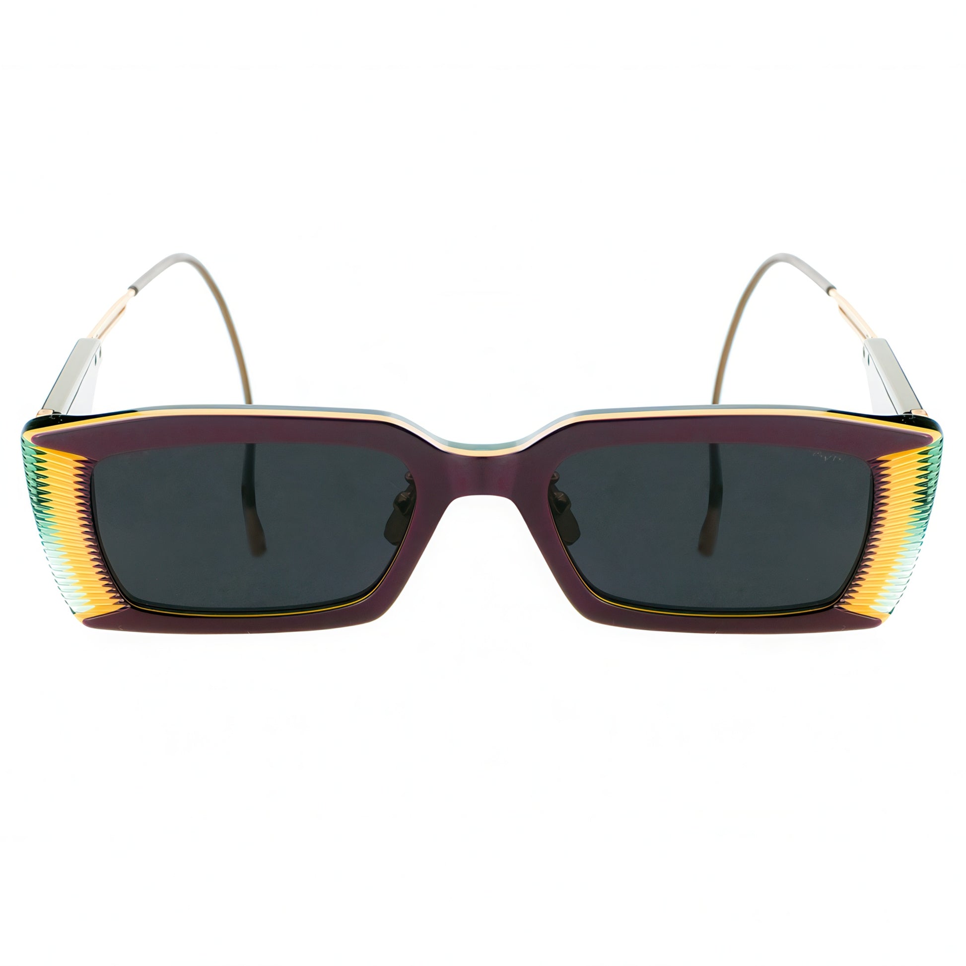 Sunglasses with a colorful frame on a white background