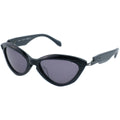 Black cat-eye sunglasses with dark lenses on a white background