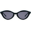 Black cat-eye sunglasses with dark lenses on a white background