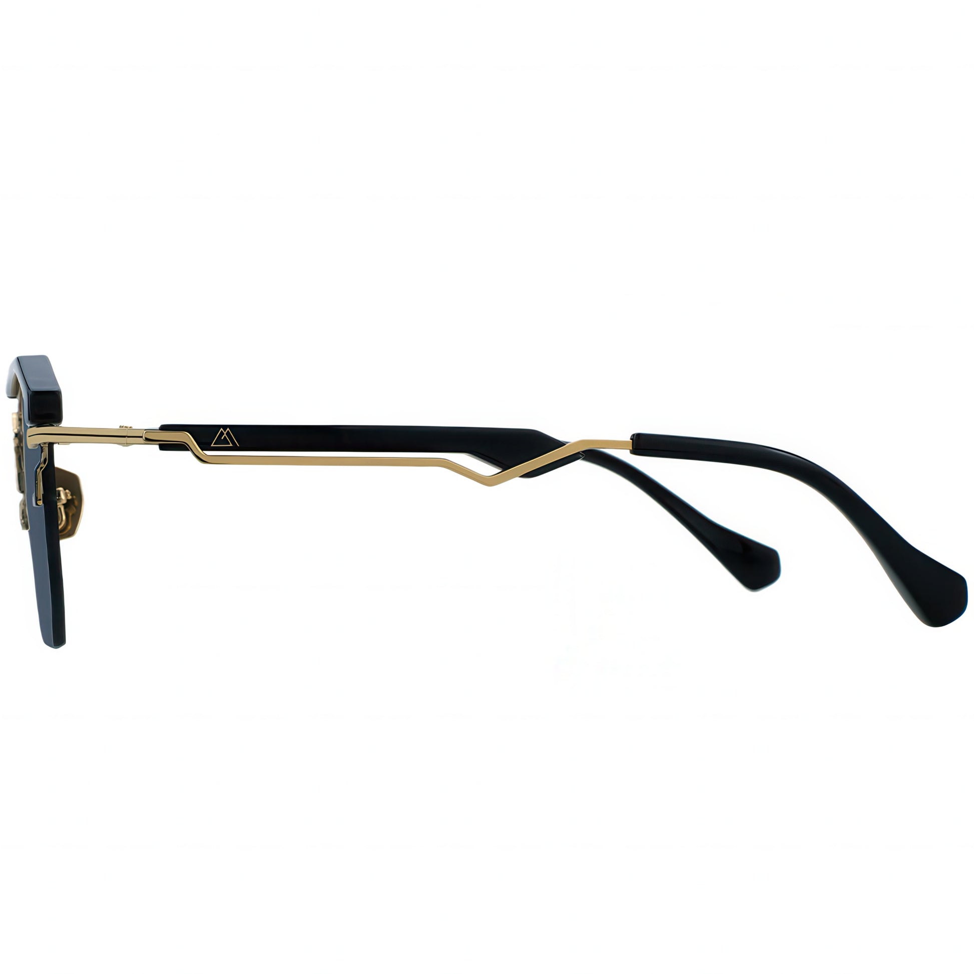Black and gold sunglasses frame with MythGreece logo