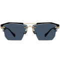 Browline sunglasses with black lenses and gold frames 