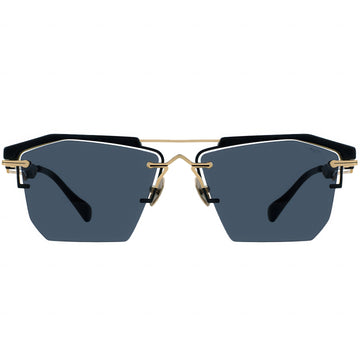 Browline sunglasses with black lenses and gold frames 