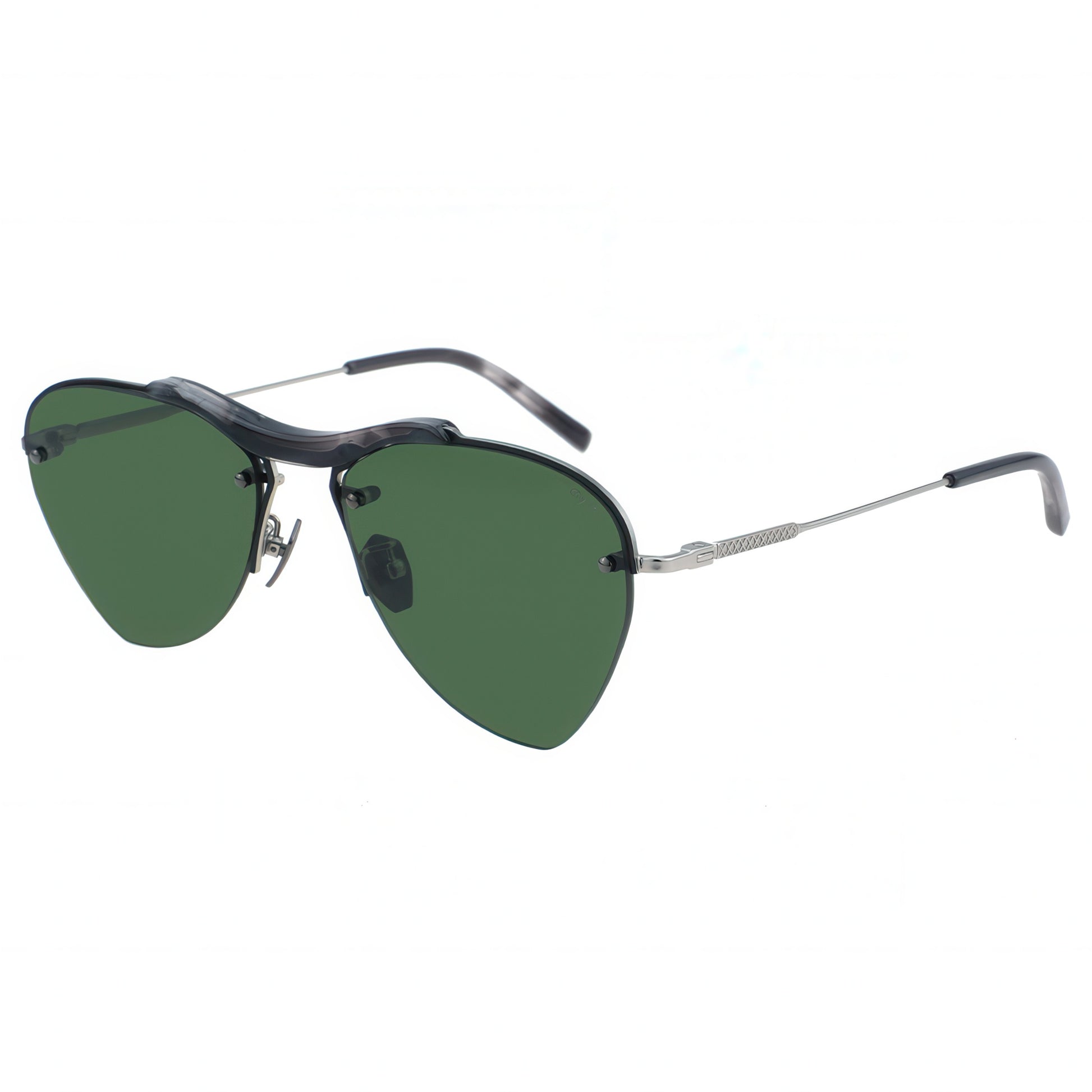 Heart-shaped sunglasses with green lenses and silver frames 