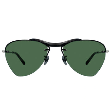Rimless aviator sunglasses with green lenses