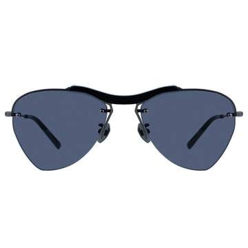 rimless aviator sunglasses with dark lenses