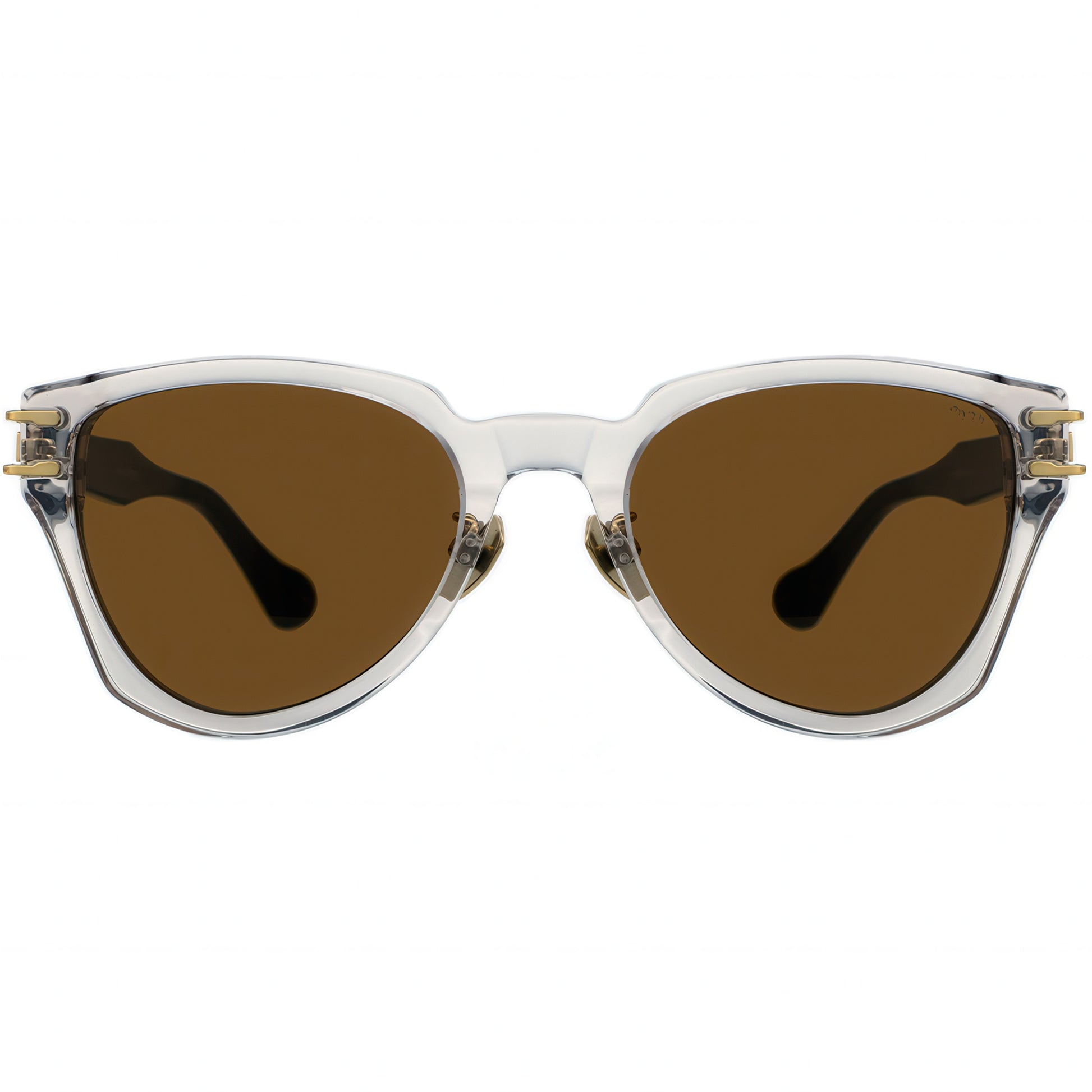 Aviator sunglasses with clear frame and brown lenses