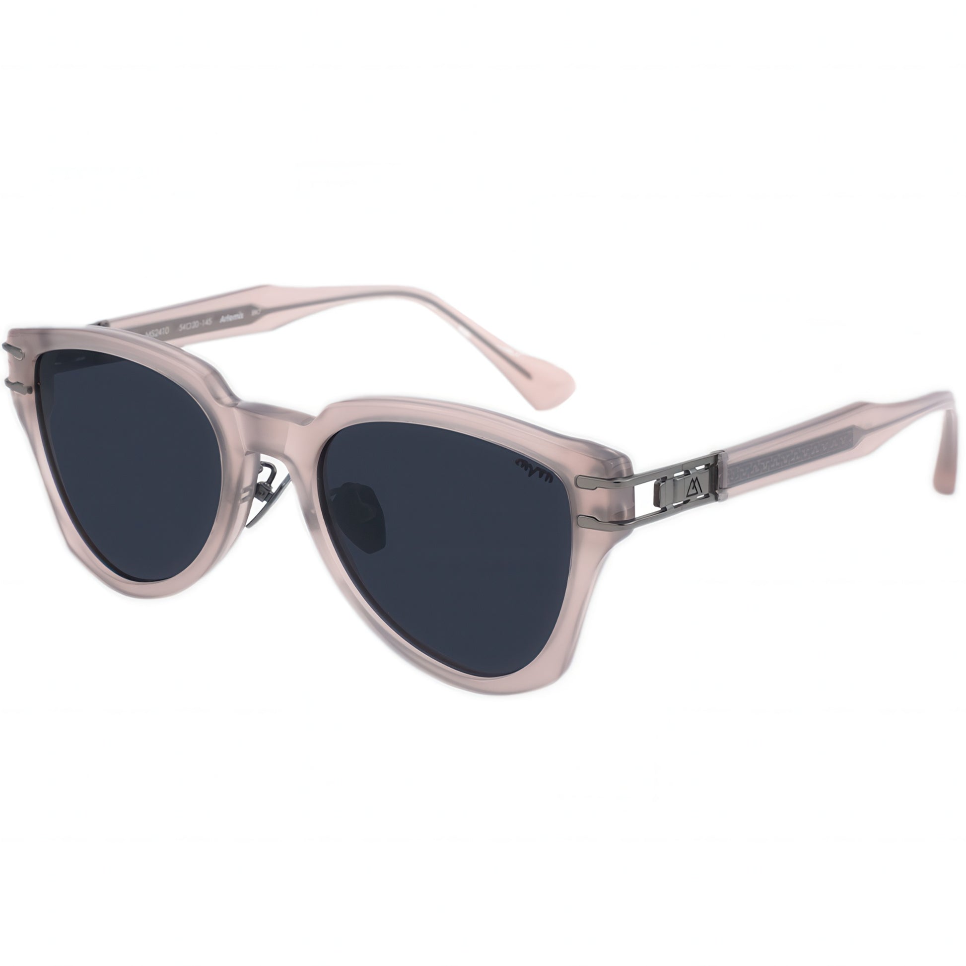 Aviator sunglasses with frosted pink frame and dark lenses 