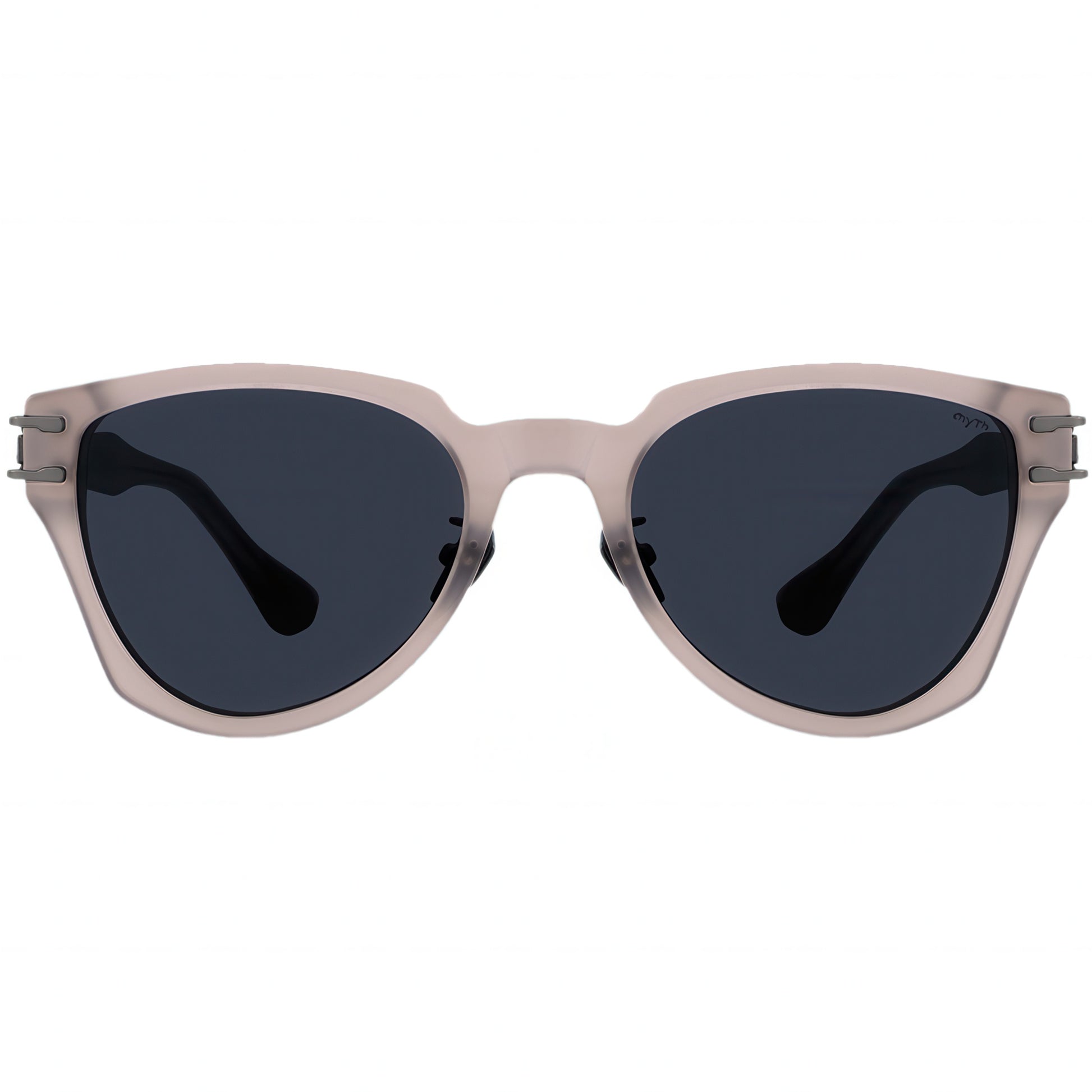 Aviator sunglasses with frosted pink frame and dark lenses 