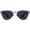 Beige sunglasses with dark lenses on a white background