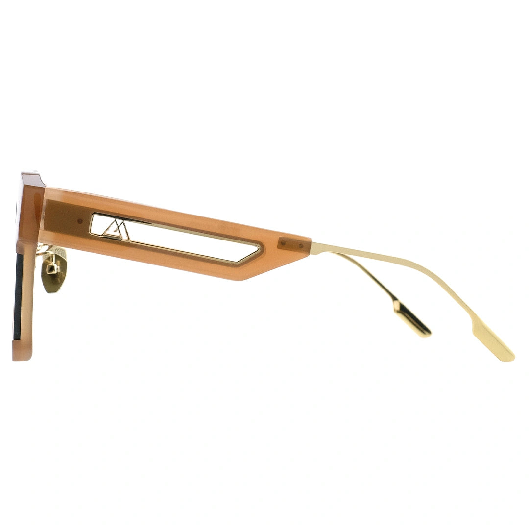 MYTH GREECE DEMURE oversized square sunglasses green lens brown frame in mixed acetate and metal material with adjustable nose pad. 