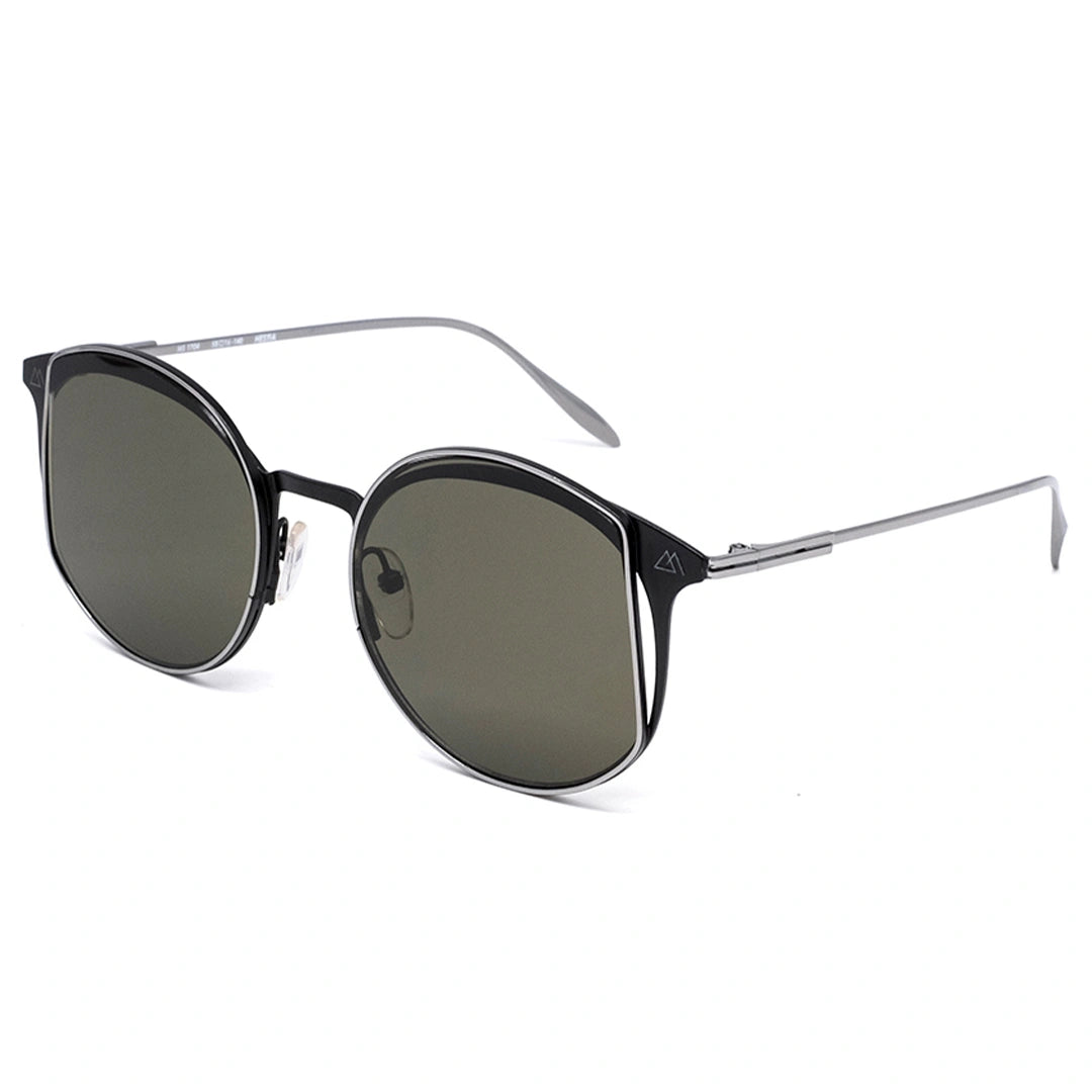 MYTH GREECE HESTIA round browline black sunglasses, thin metal frame sunglasses mens and womens. Best sunglasses for wide faces and retro 70s sunglasses
