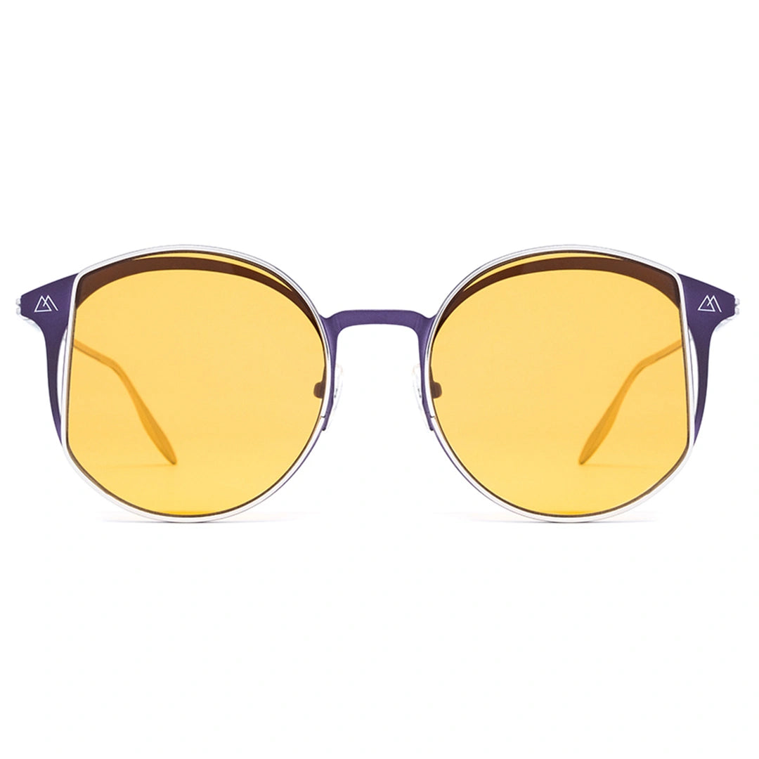 MYTH GREECE HESTIA round browline yellow sunglasses, thin metal frame sunglasses mens and womens. Best sunglasses for wide faces and retro 70s sunglasses
