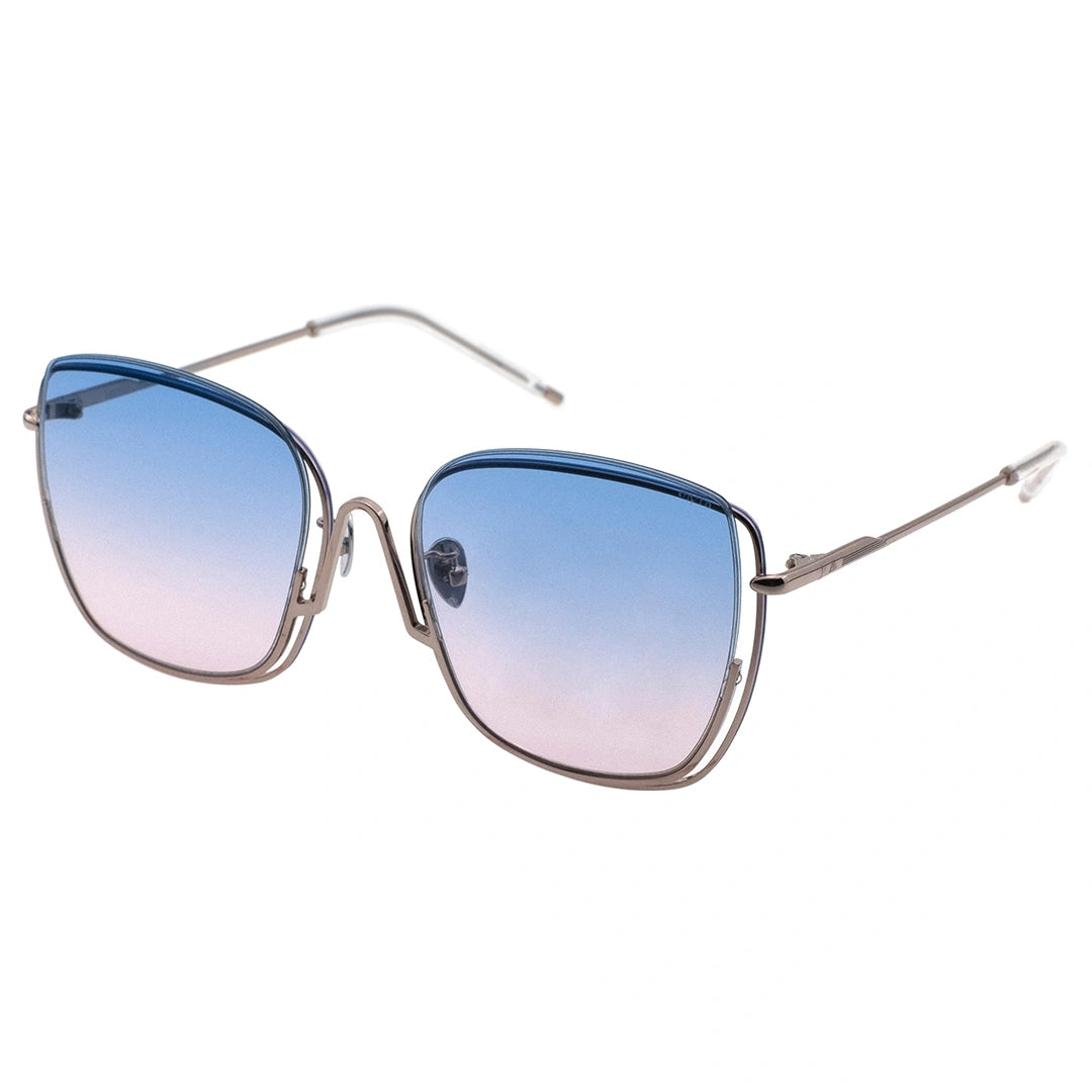 blue pink sunglasses, double gradient lens sunglasses square, silver metal frame with Inverted V bridge retro 70s 
