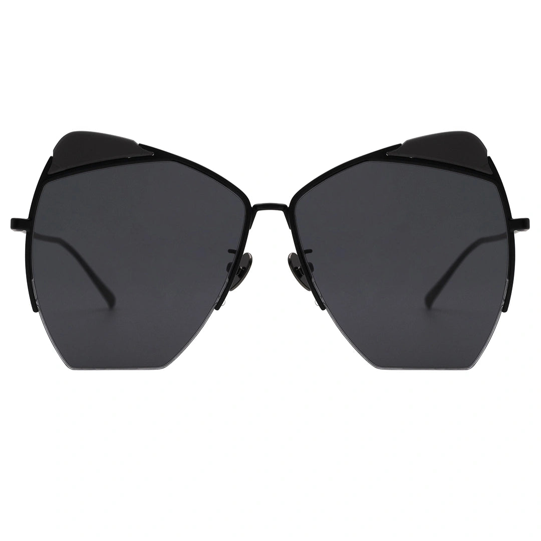 MYTH GREECE QUINN oversized cat eye butterfly sunglasses all black thin metal frame womens chic