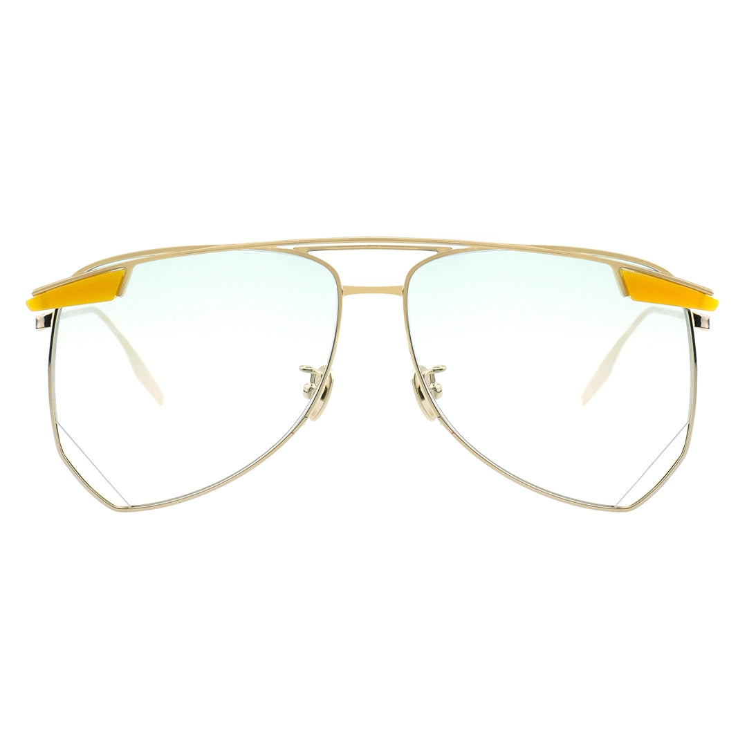 STEAMPUK aviator sunglasses double bridge light green gradient lens thin gold metal frames 