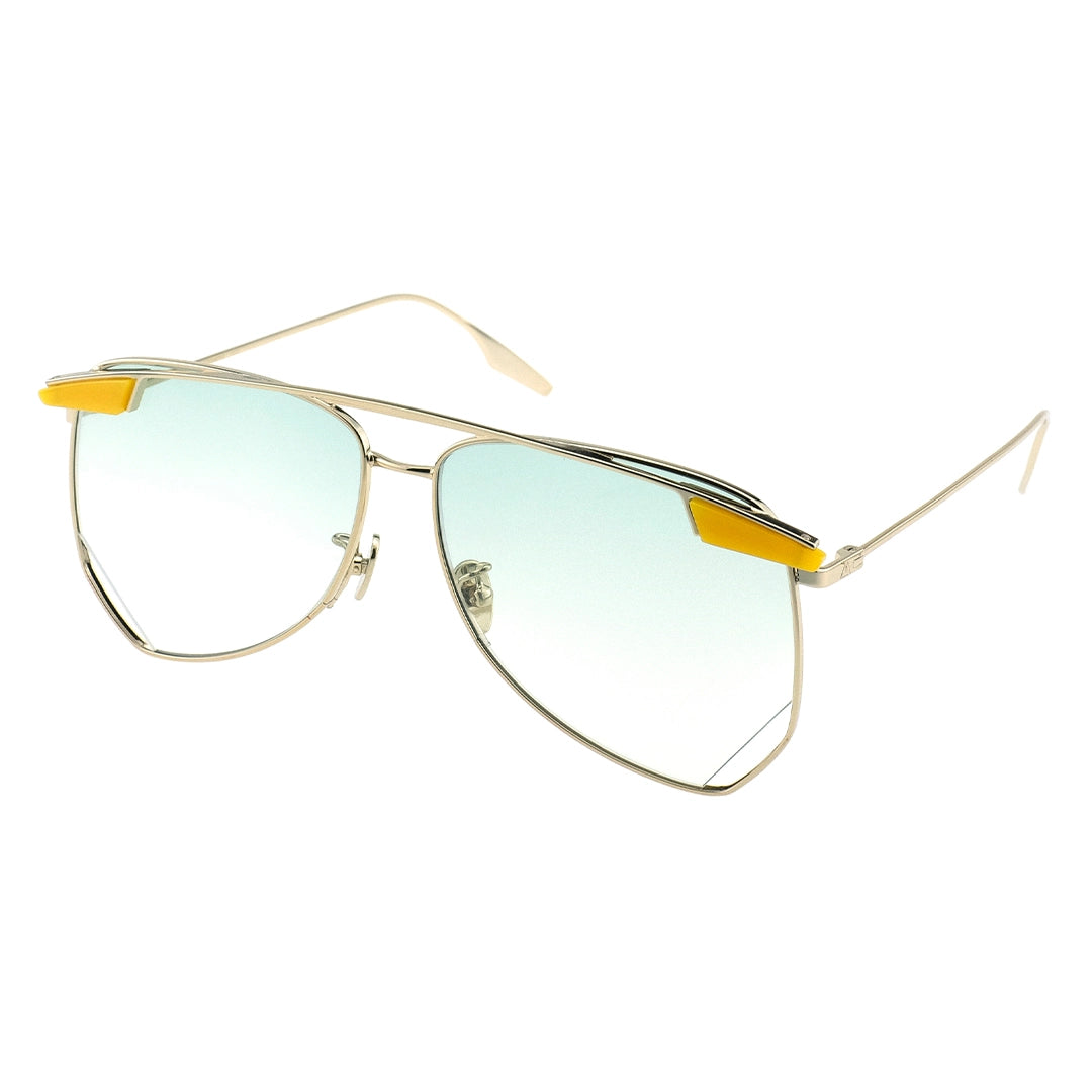 STEAMPUK aviator sunglasses double bridge light green gradient lens thin gold metal frames 