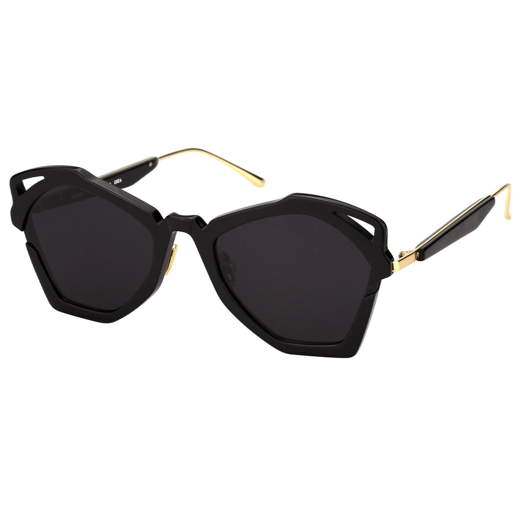 MYTH GREECE WAKER all black sunglasses geometric cat eye shape  gold metal temple with adjustable nose pad mens and womens 