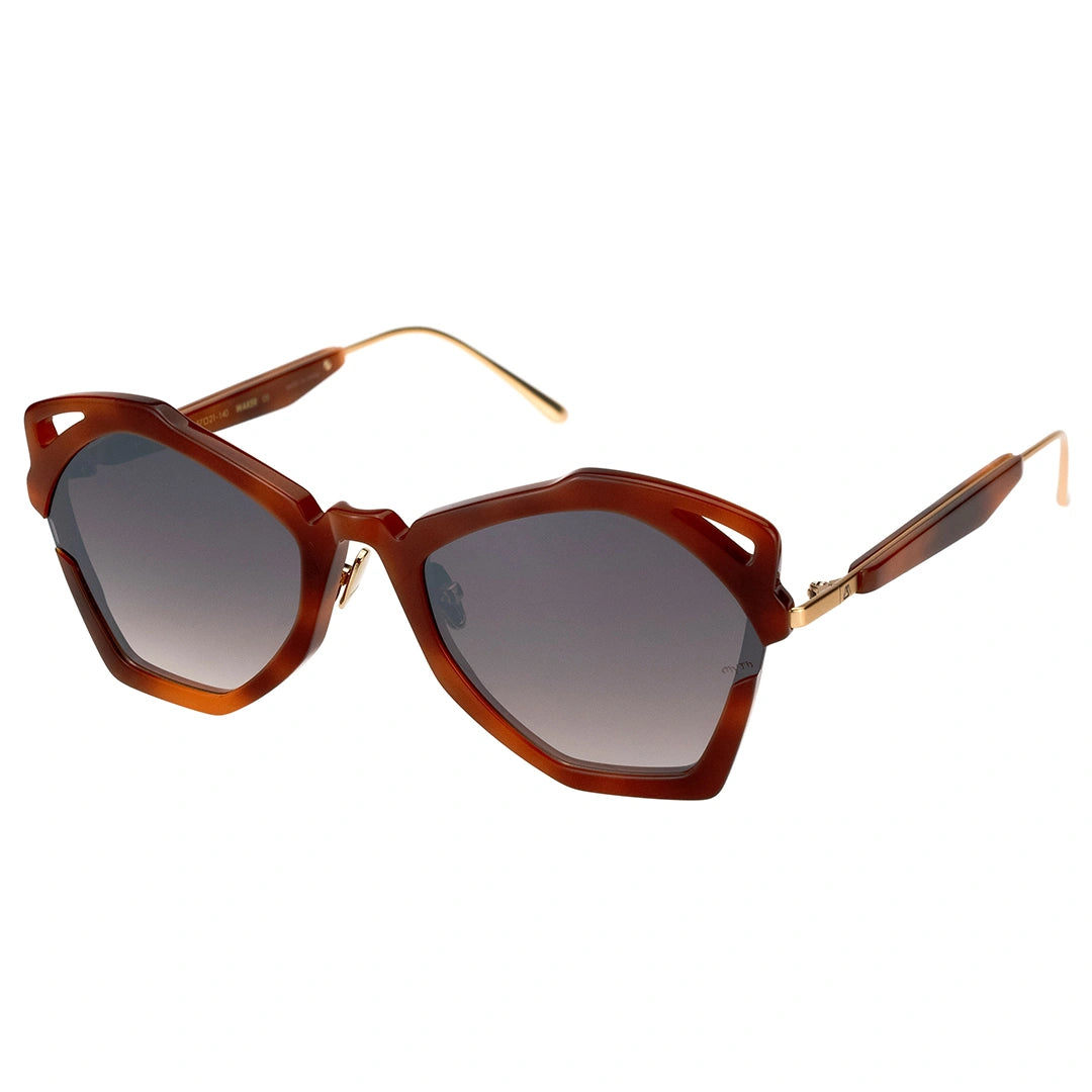 MYTH GREECE WAKER sunglasses geometric cat eye shape  and brown frame gold metal temple with adjustable nose pad mens and womens 