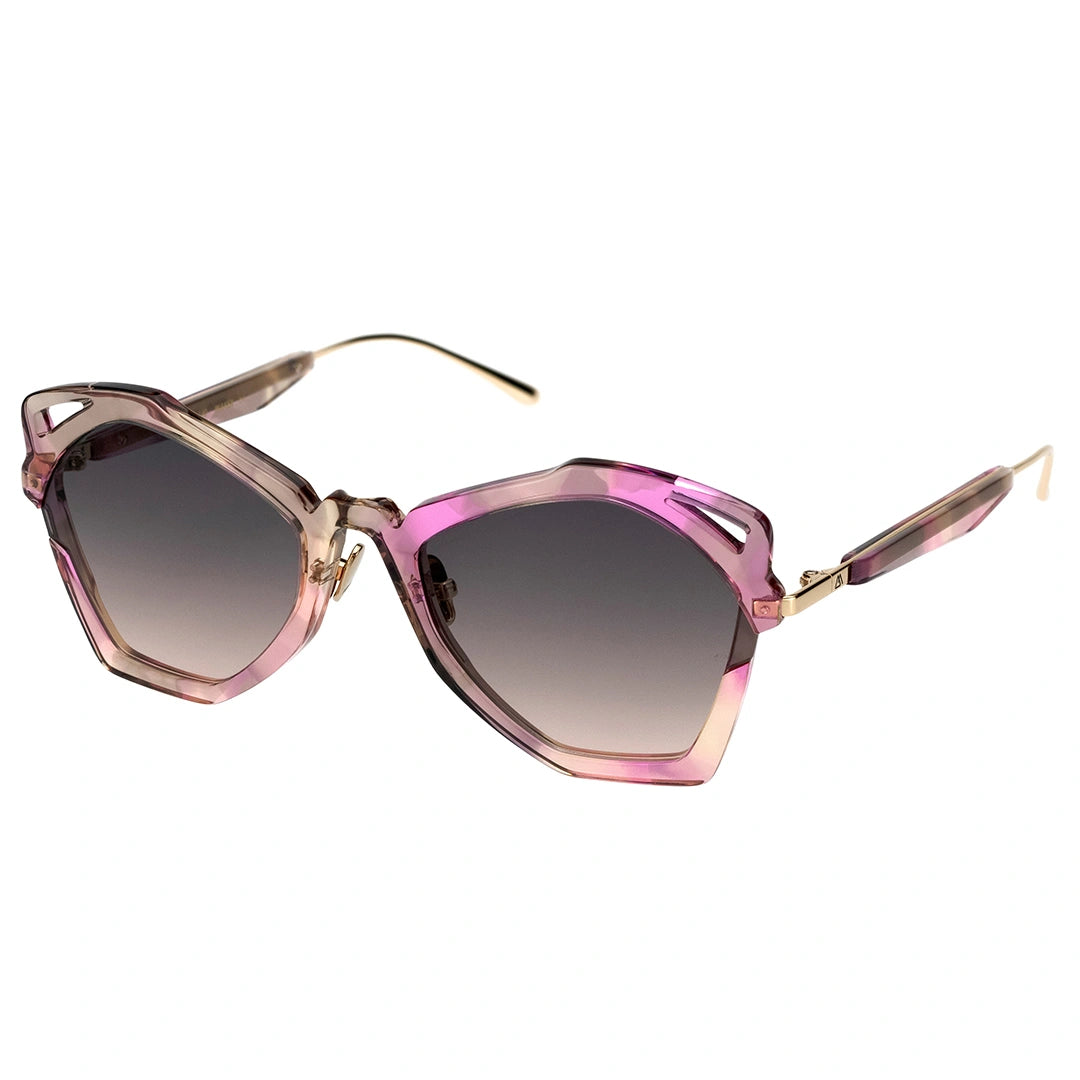 MYTH GREECE WAKER clear sunglasses geometric cat eye shape  and pink marble frame gold metal temple with adjustable nose pad mens and womens 