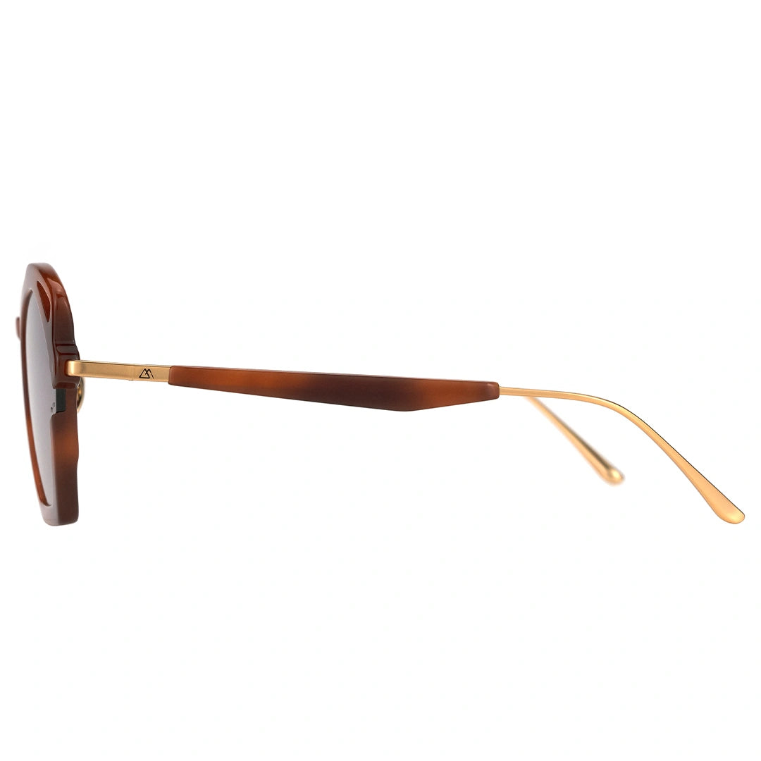 MYTH GREECE WAKER sunglasses geometric cat eye shape  and brown frame gold metal temple with adjustable nose pad mens and womens 