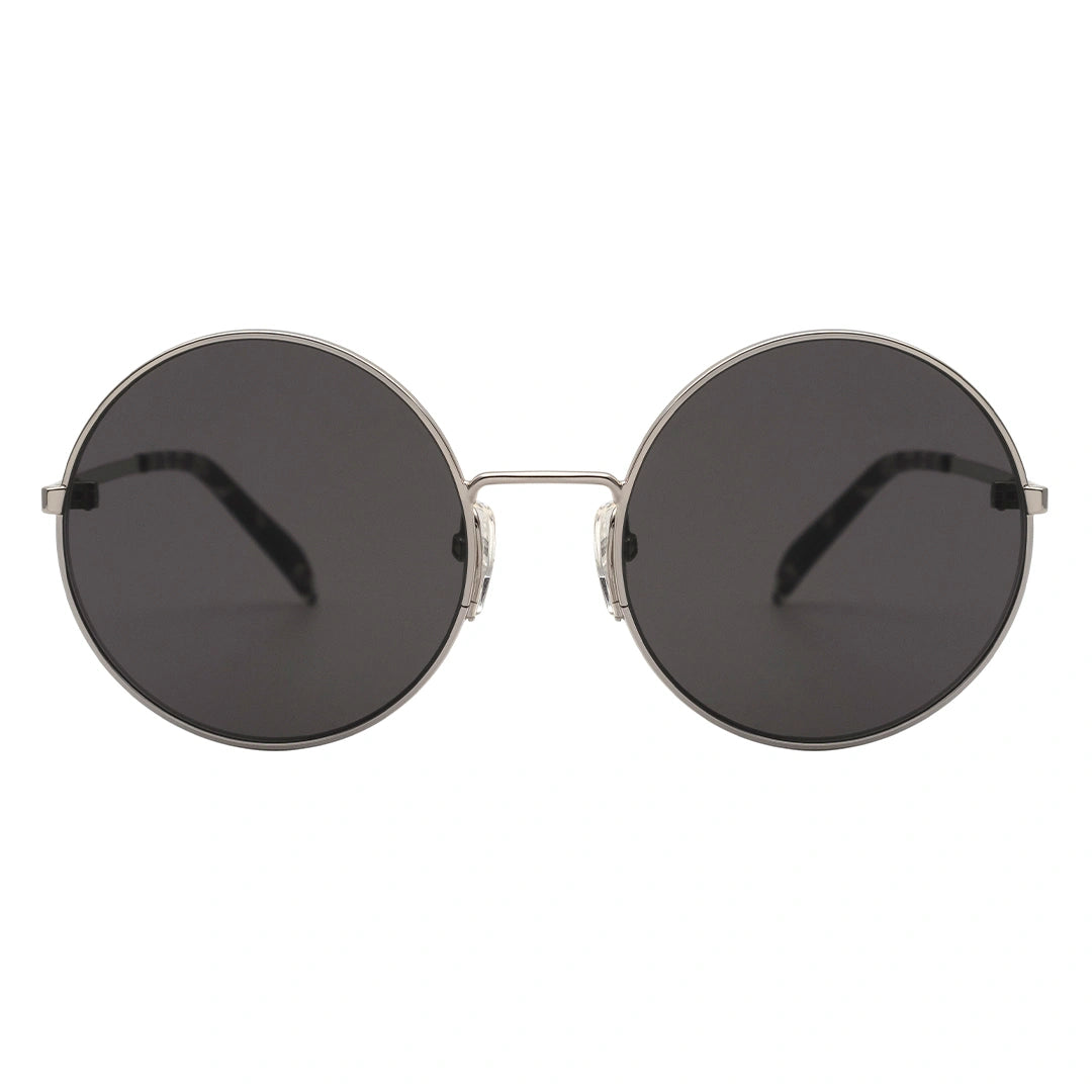 MYTH Greece CIR ZERO dark
retro round sunglasses black, thin silver metal frame sunglasses with adjustable nose pad, sunglasses in 70s