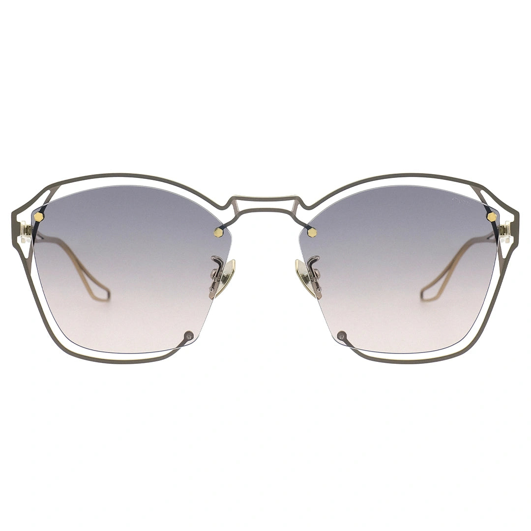 YARN square gray pink gradient sunglasses with thin gold metal frame hollow decoration

