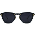 Black sunglasses with gold accents on a white background